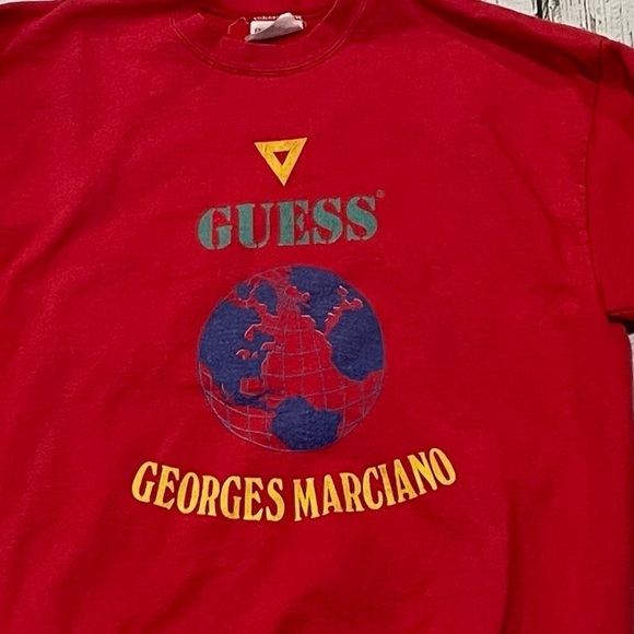 Vintage Georges Marciano Red Fashion 1980s Crewneck Jumper Sweatshirt - Picture 2 of 6